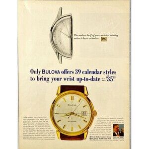 Bulova "offers 39 Calander styles of wristwatch" Vintage Print Ad 1964
